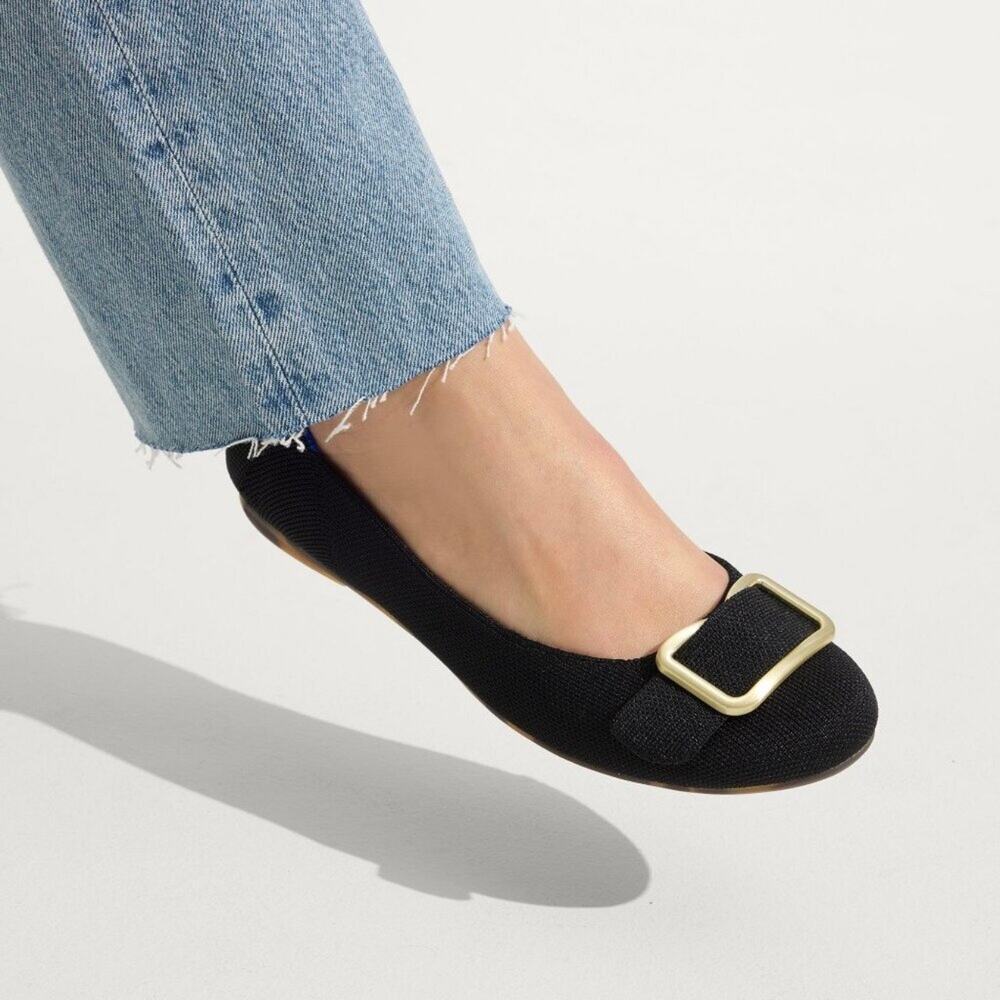 ROTHY'S The Emblem Ballet Black/Gold Flats Size 7.5